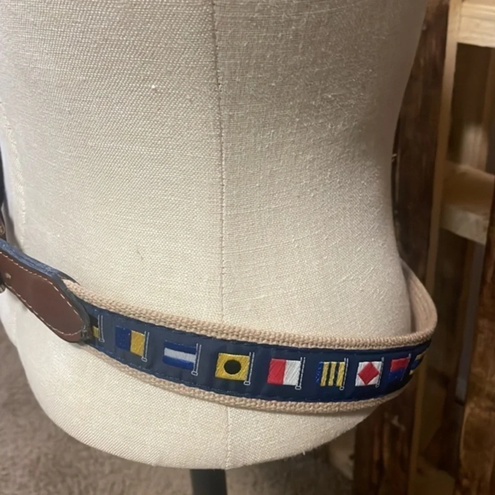 Ocean Rodeo Mens Nautical Flag Embroidered Motif brown blue Belt USA Sz 32